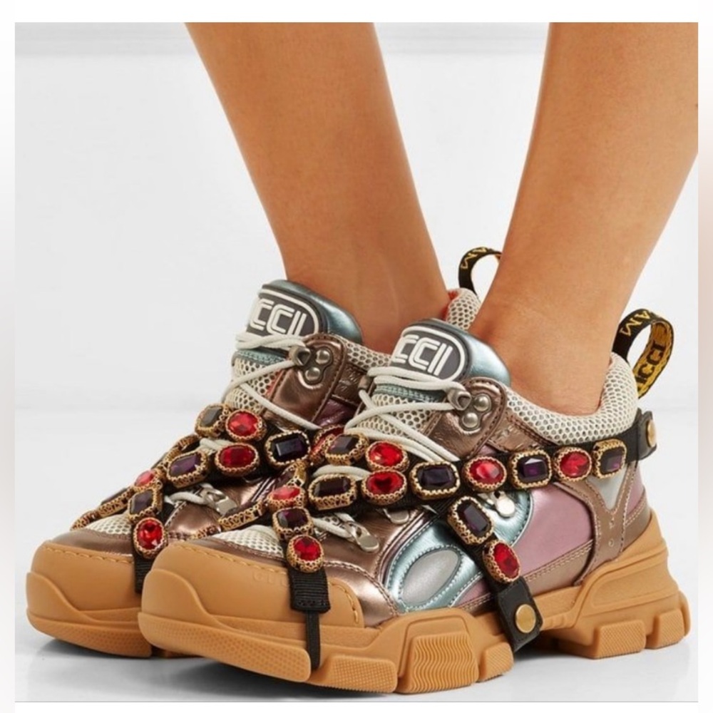 Gucci Flashtrek jewel Cristal sneakers trainers multi 37.5